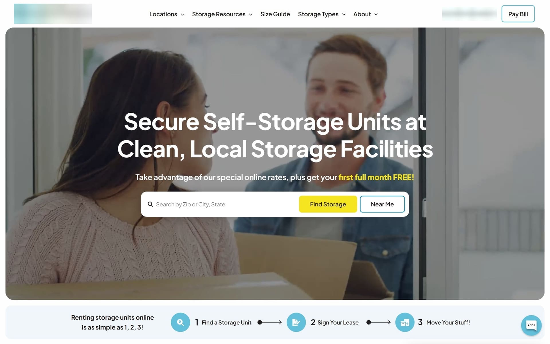 Интерфейс платформы бронирования self-storage: поиск склада по городу или индексу